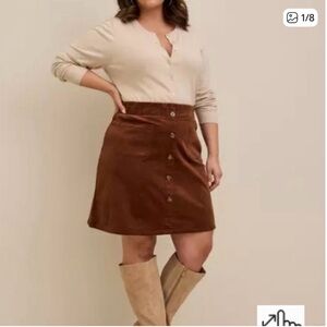 Torrid Corduroy Brown A Line Button Front Mini Skirt 4/26